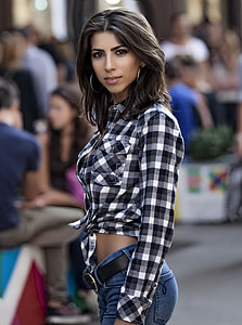 women wearing black and white checkered dress shirt thumbnail
