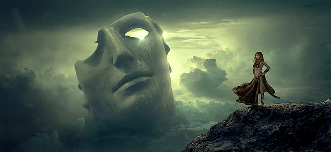 woman standing on a brown cliff wallpaper thumbnail