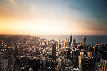 top view of city at sunrise thumbnail