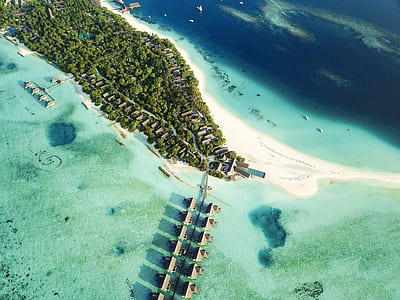 aerial photography of beach island thumbnail