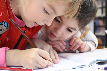 Girls on Desk Looking at Notebook thumbnail