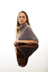 women's gray closed-neck top on white surface thumbnail