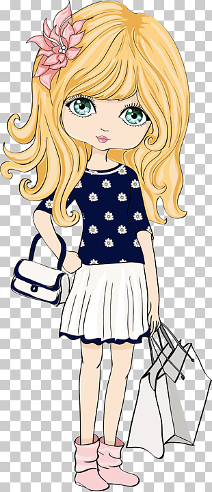T-shirt Girl Illustration, Avatar Girl , yellow haired woman in blue and white dress illustration PNG clipart