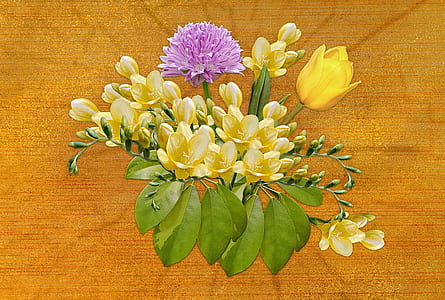 yellow, white, and pink flowers painting thumbnail