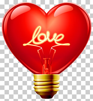 Heart Light , Love Heart Bulb , red heart bulb with love text overlay illustration PNG clipart