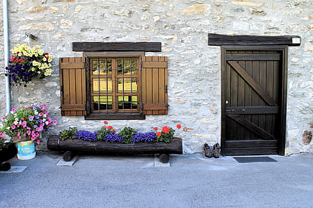 house with brown wooden door and windowpane thumbnail