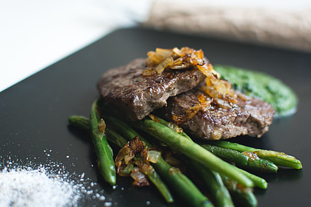 Paleo beef steak with green beans and spinach thumbnail