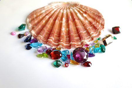 gemstones, clam, shell, ruby, emerald, sapphire thumbnail