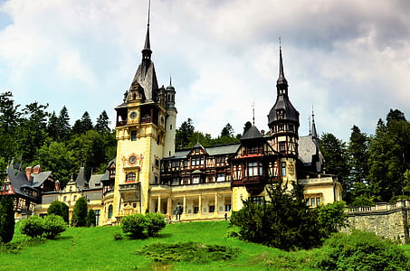 yellow and black mansion surrounded by green leafed trees thumbnail