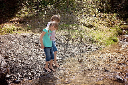 two girls barefoot on flowing water thumbnail