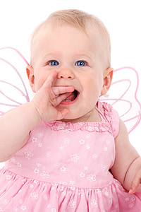 baby in pink and white floral fairy dress thumbnail