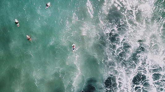 photo of four people riding on surfboard with waves thumbnail
