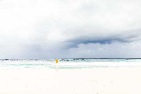 shore near ocean under white clouds thumbnail