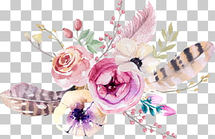Boho-chic Flower bouquet Interior Design Services, Bohemia, pink and white petaled flowers arrangement painting PNG clipart
