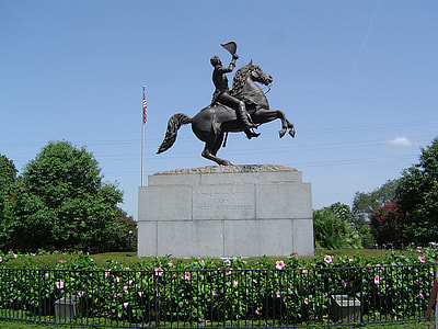 man riding on horse statue in middle of park thumbnail