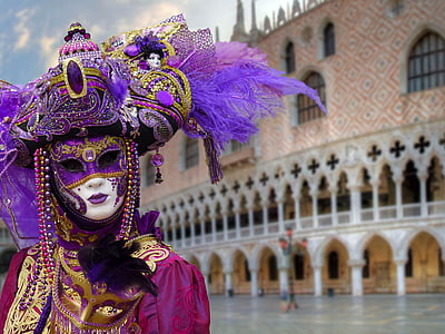person wearing purple masquerade mask thumbnail