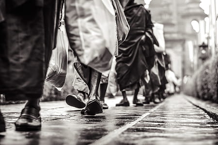 grayscale photography of walking people thumbnail