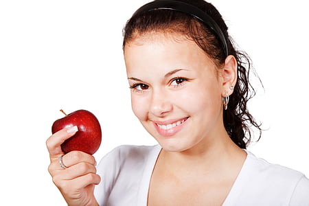 woman holding red apple fruit thumbnail
