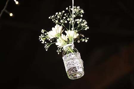 Photo of White Flowesr on Clear Glass Bottle thumbnail