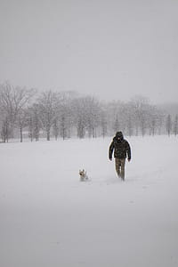 Photo of Man Wearing Black Jacket and Pants Walking on Snow thumbnail