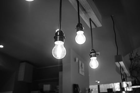 greyscale photos of ceiling bulbs thumbnail