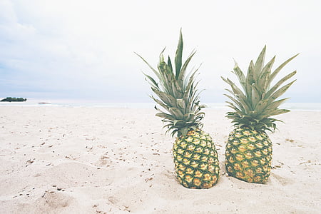 two pineapples on beach sand thumbnail