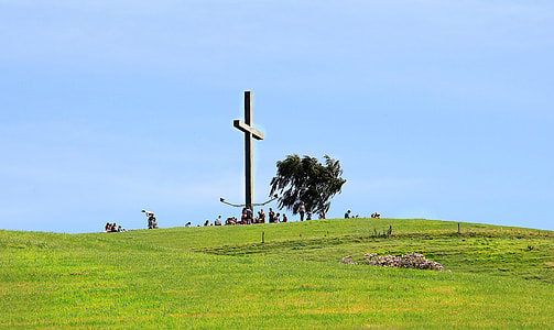 landscape photography of grass lawn with cross thumbnail