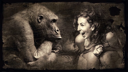 woman in sleeveless top with monkey painting thumbnail