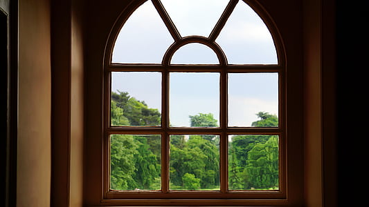 brown wooden arc framed glass window thumbnail