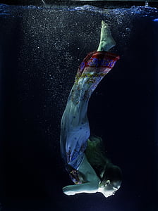 woman in white, red, and blue dress diving on water thumbnail
