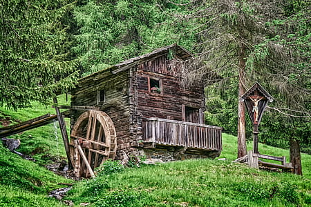 brown wooden hut placed on green grass land thumbnail