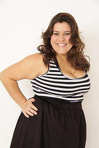 woman wearing white and black striped dress thumbnail