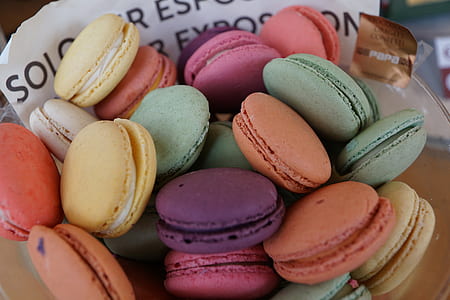 macaroons in bowl on top of table thumbnail