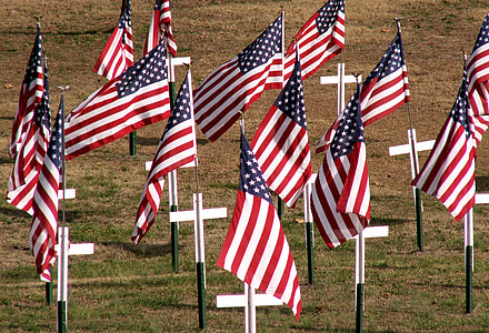 U.S.A flags on cemetery during daytime thumbnail