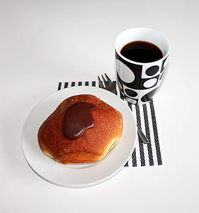 pancake served on plate beside a cup of coffee thumbnail