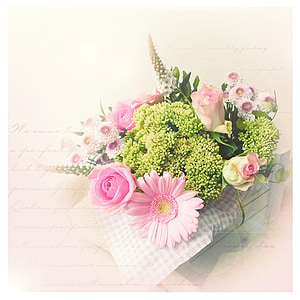 pink, white, and green flower bouquet thumbnail