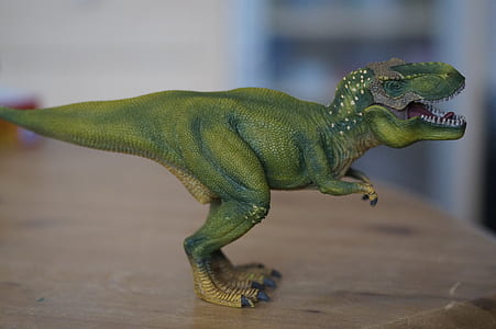 green T-Rex rubber toy on table thumbnail