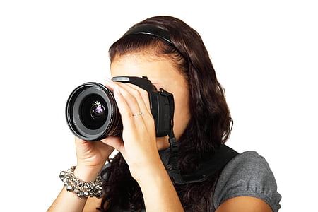 woman holding black DSLR camera thumbnail