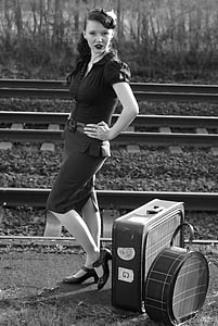 grayscale photo of woman in half-button dress thumbnail