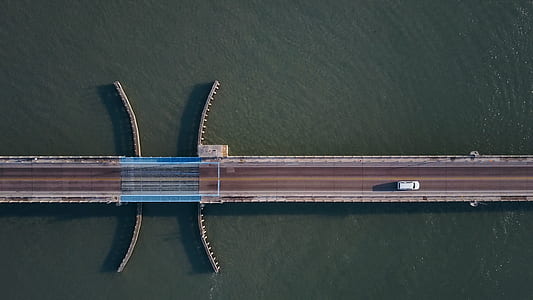 bird's eye view, road, water, bridge thumbnail