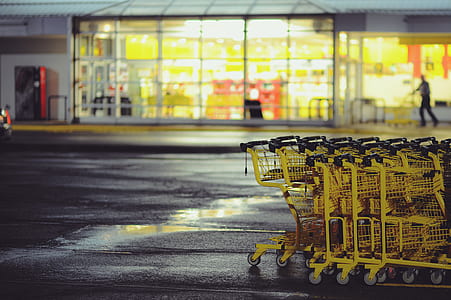 shopping cart stacked in front of store thumbnail