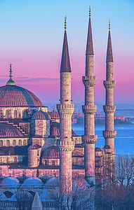 aerial photography of mosque during golden hour thumbnail