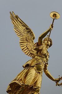 brass Angel with wind instrument statue thumbnail