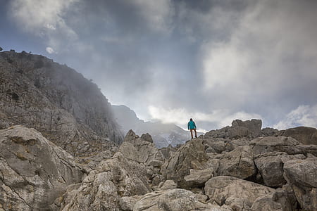 person standing on brown rocks thumbnail