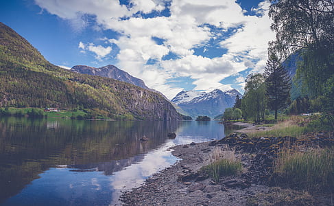 mountains, nature, sky, water thumbnail