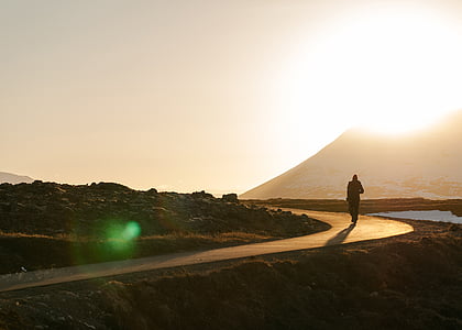 silhouette of person standing on pathway during golden hour thumbnail