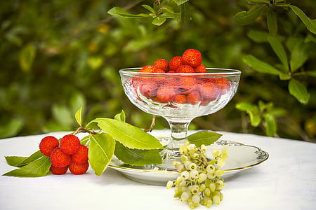 raspberries on glass bowl and white plate thumbnail