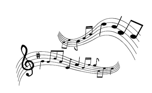 Wavy lines of musical notes on warped staves. thumbnail