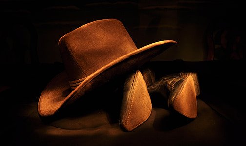 brown cowboy hat and boots thumbnail