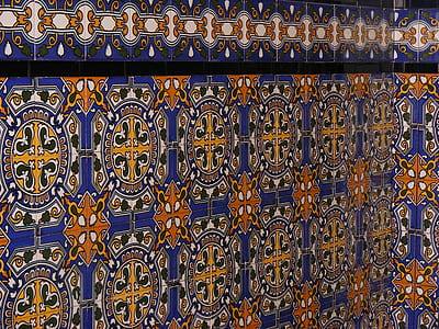 blue and orange floral wall tiles thumbnail